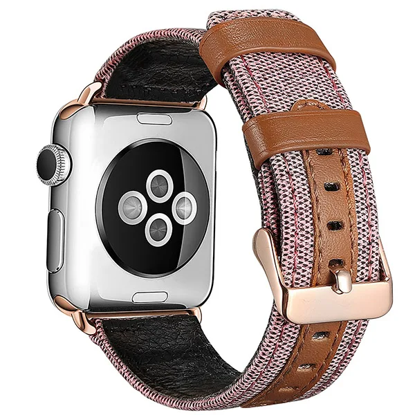 Pink Модный ремешок из ткани и кожи для Apple Watch 38 мм 42 мм для iWatch 40 мм 44 мм Серия 2 3 4 5 ремешок для часов браслет - Цвет ремешка: Pink