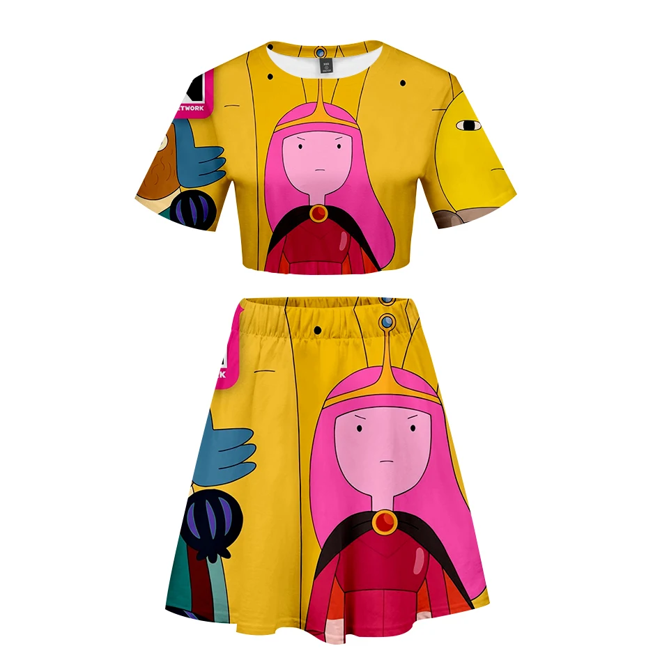 Комплект из двух предметов с 3D принтом Adventure Time модный летний короткий топ
