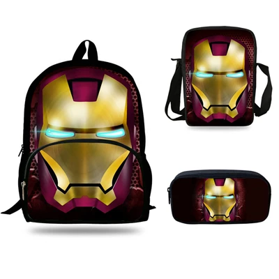 16 дюймов детские школьные сумки для мальчиков Mochila подростков мультфильм сумка рюкзак «Железный человек» для девочек рюкзак 3 комплекта Подарочная детская книга Сумка