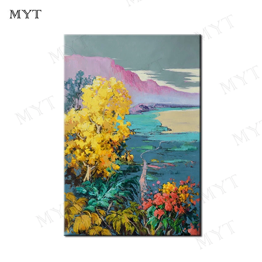 

MYT 100% ручная роспись сельской местности осенью, Современный домашний декор, Настенная картина, картина маслом на холсте без рамы