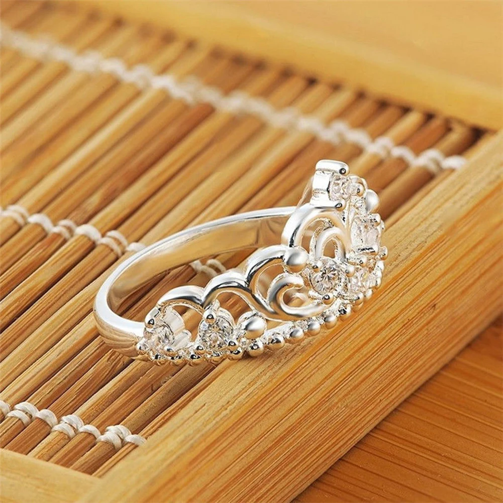 Женская мода Принцесса Королева корона покрытая серебром полоса кольцо для