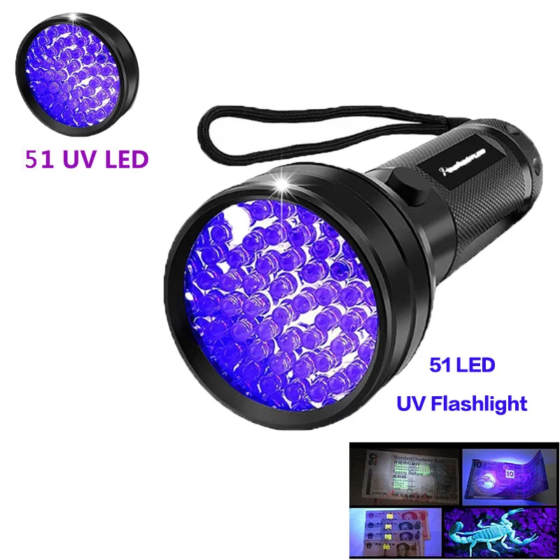51 LED УФ-светильник, черный светильник, 9 12 21 51 светодиодный 395 нм Ультрафиолетовый фонарь, черный светильник, детектор для сухого моча животных и пятен домашних животных и клопов z50 - Испускаемый цвет: 51 LED