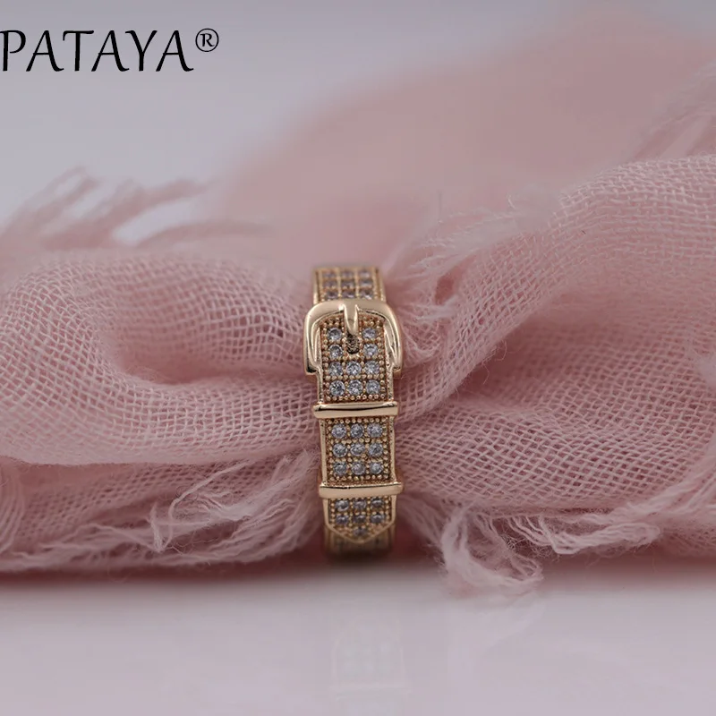PATAYA, Новое поступление 585, розовое золото, уникальный кожаный ремень с пряжкой, женские трендовые Свадебные ювелирные изделия, белый круглый природный Цирконий, кольца