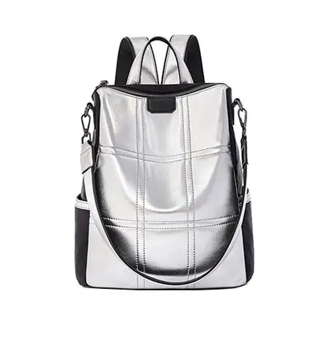 silver AVRO MODA женский рюкзак искусственная кожа, рюкзаки для подростков, сумка школьная сумка через плечо, женские дорожные сумки через плечо, серебристые - Цвет: silver