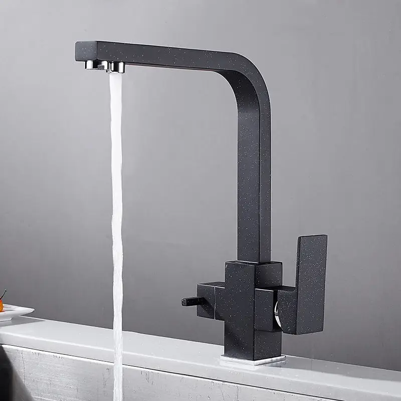 Black with dot Смеситель для кухонной раковины, кран для полировки, кран для воды с двойной ручкой 360 Поворотный кухонный кран для очистки воды ZR720 - Цвет: Black with dot