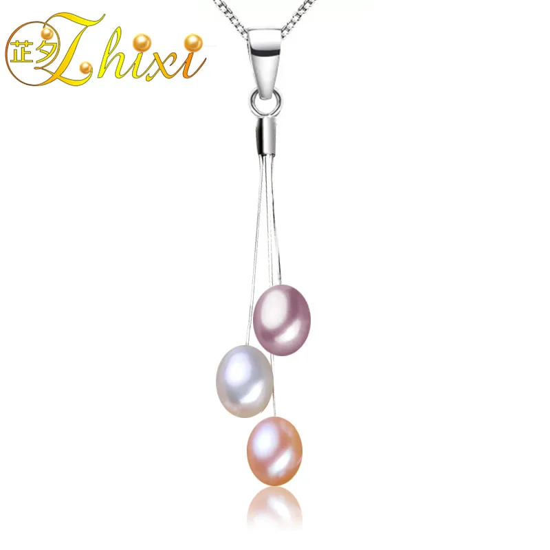 Женское жемчужное ожерелье ZHIXI кулон из стерлингового серебра с натуральным