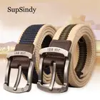 Ремень холщовый SupSindy мужской, роскошный армейский тактический пояс с металлической пряжкой с язычком для джинсов и женщин, черный