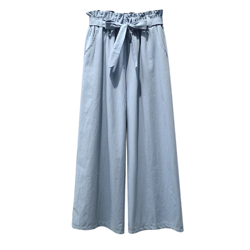 Women Casual Pants 2018 Autumn New Fashion Sash Elastic Waist 7 Colors High Wide Leg Loose Trousers | Женская одежда
