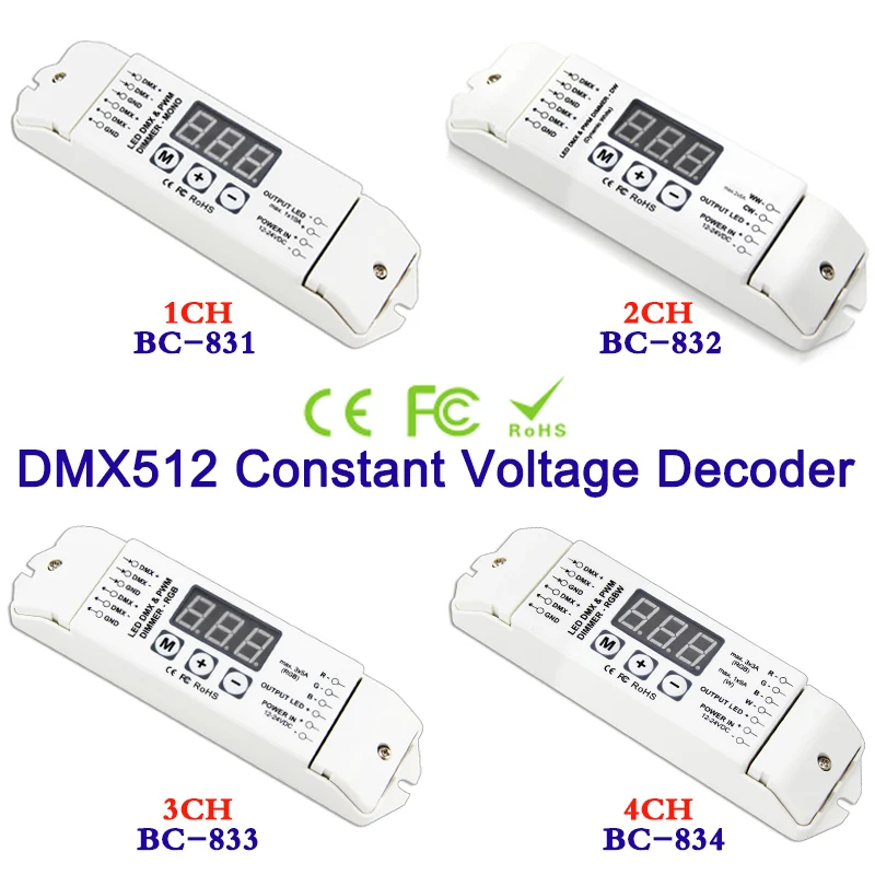 

New arrival DMX512 Constant Voltage Decoder 1CH 2CH 3CH 4CH PWM DC12V-24V led RGBW dmx controller 3-digital-display shows