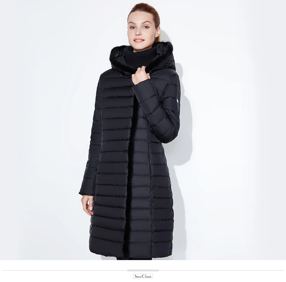 SnowClassic жакет женщин теплый зимний длинный пальто мода весна outwear сплошной тонкий толстый куртка передний край лиса меховой воротник