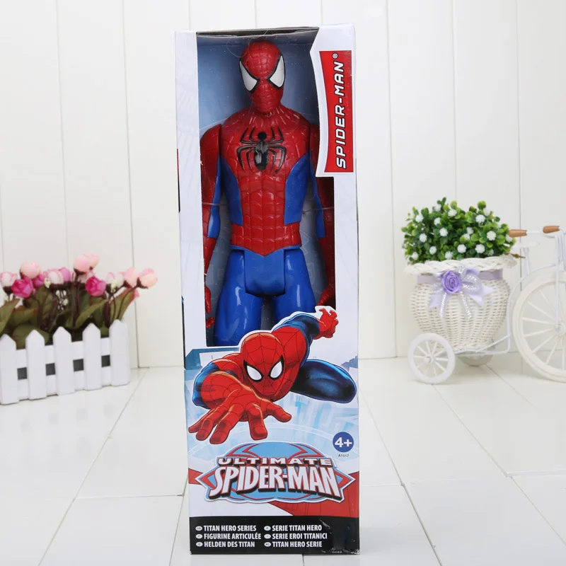 Spiderman Box Мстители эндгейм фигурка игрушка Супер Герои Капитан Америка Железный человек Человек-паук Халк Тор Росомаха танос ПВХ фигурка игрушка 30 см - Цвет: Spiderman Box