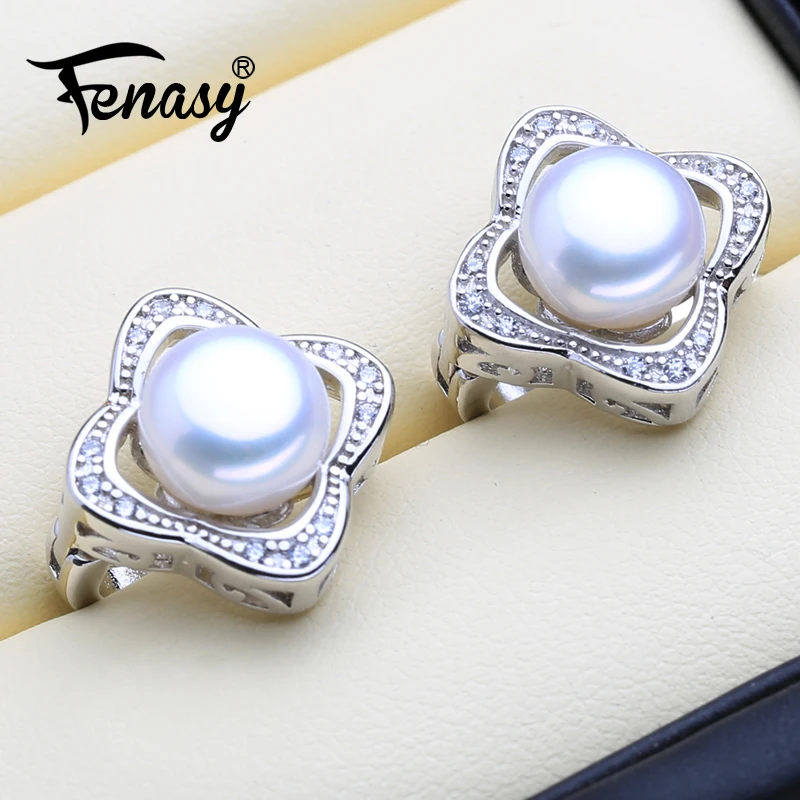 FENASY, женские серьги с натуральным жемчугом, большие 925 пробы, серебряные клипсы, женские вечерние Винтажные серьги с ювелирной коробкой