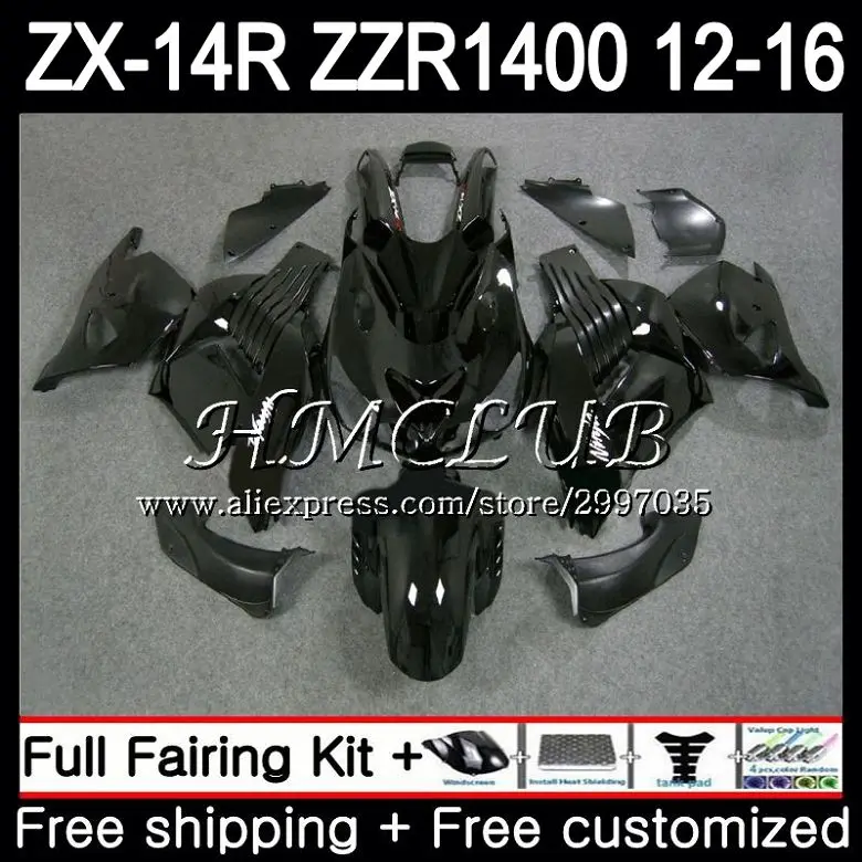 

Kit For KAWASAKI NINJA ZX 14R ZZR 1400 ZX14R 12 13 14 15 16 73HC.3 ZZR1400 ZX-14R Glossy black 2012 2013 2014 2015 2016 Fairing