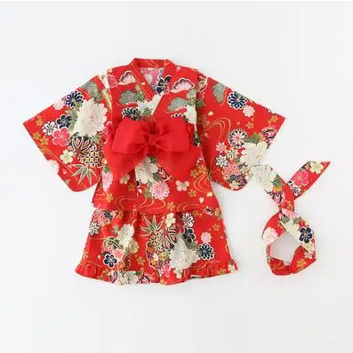 picture 4PCS sets Детские японские комплекты с платьем-кимоно, одежда для маленьких девочек, летние хлопковые топы+ платье+ галстук, костюмы, платье, детский костюм для подростков с принтом, Y1013 - Цвет: picture 4PCS sets