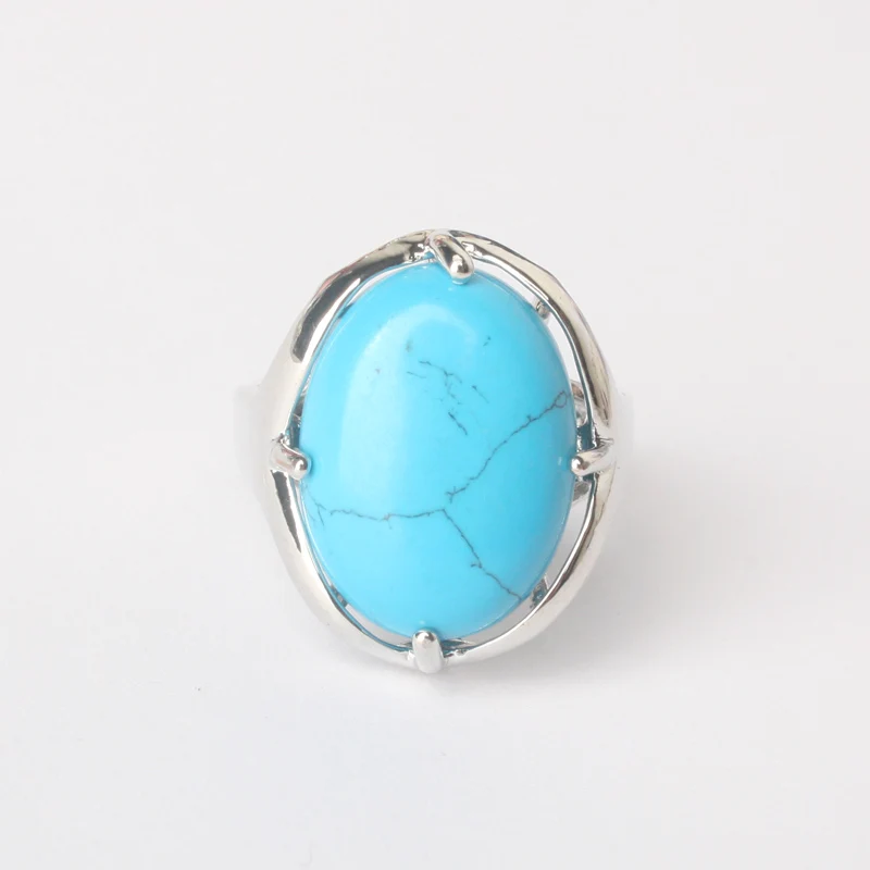 blue turquoise Стильный посеребренный Овальный микс-Кристалл Камень изменяемый кварц прозрачное Кристальное кольцо модное Ювелирное кольцо 1 шт - Цвет основного камня: blue turquoise