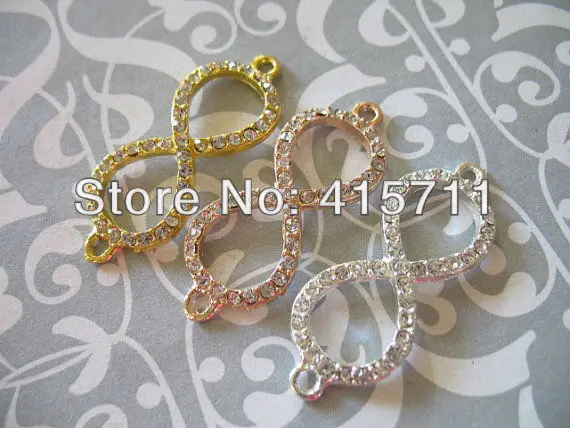 

YH-BC002 42mm&17mm Eight Pendant Two Bails Connector Rhinestone Pave Silver Gold Infinity Charms for Necklace