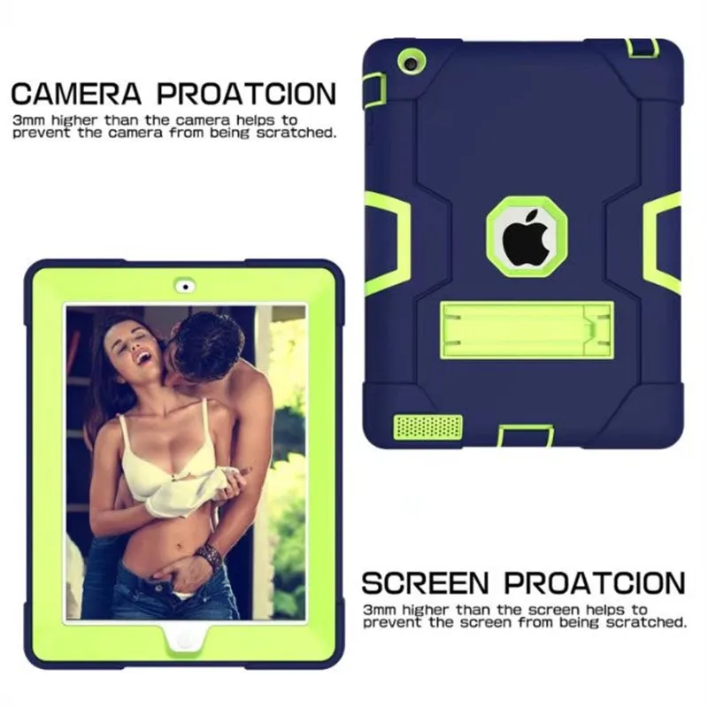 Dark Blue-Green Для Apple ipad 2 ipad 3 ipad 4 дети Безопасный бронированный противоударный чехол Heavy Duty из силикона+ поликарбоната для задней панели чехол Обложка для ipad 2, 3, 4 планшетный ПК Капа - Цвет: Dark Blue-Green
