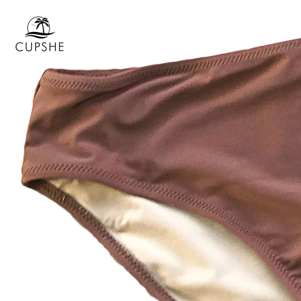 CUPSHE, коричневые, на шнуровке, бикини, наборы, для женщин, треугольник, средняя талия, два предмета, купальники,, для девушек, простой, пляжный, купальник