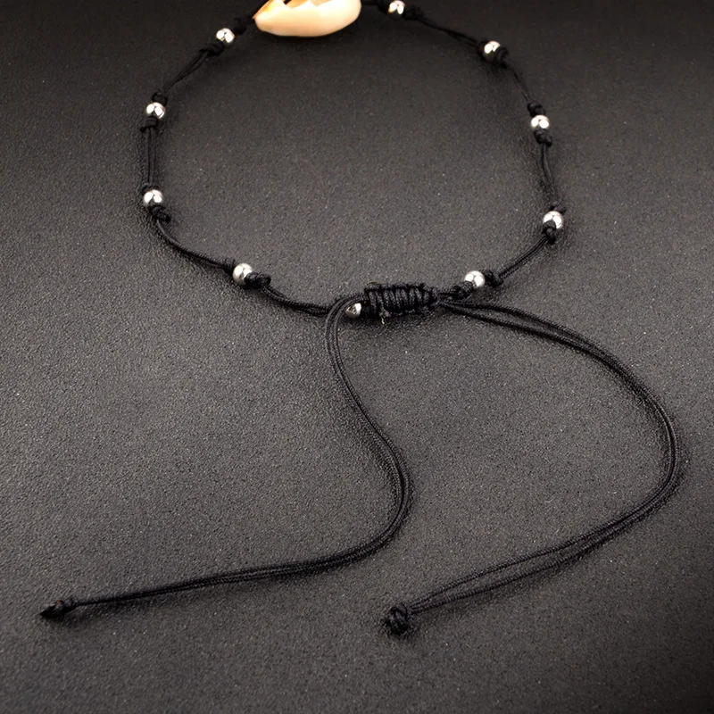 Summer Sliver Beach Shell Bead Woven Anklet Foot Jewelry Simple Black Rope Draw HandMade Charm Shells Ankle Bracelets | Украшения и