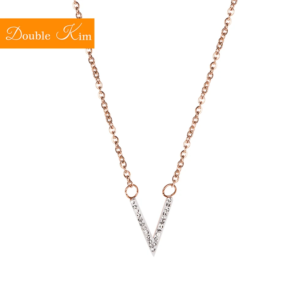 Zircon V Alphabet Pendant Necklace Titanium Stainless Steel Chain Inlaid Trendy Women Jewelry Gift Dropshipping | Украшения и