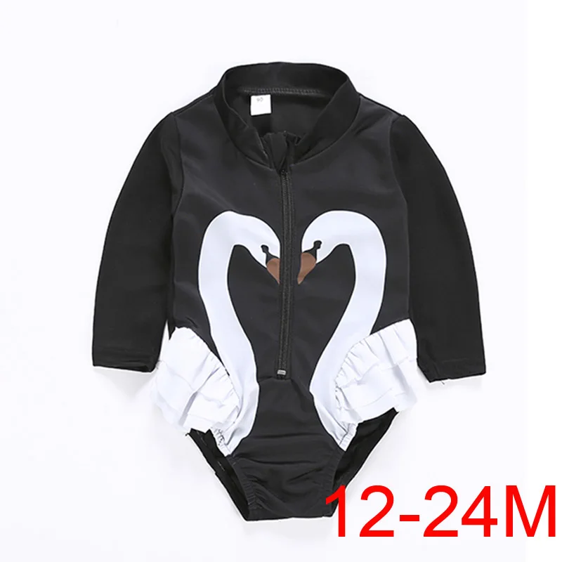 12-24M SOSOCOER/купальная Одежда для девочек летний купальный костюм для малышей с рисунком лебедя детская одежда для малышей Детский костюм для плавания на молнии - Цвет: 12-24M