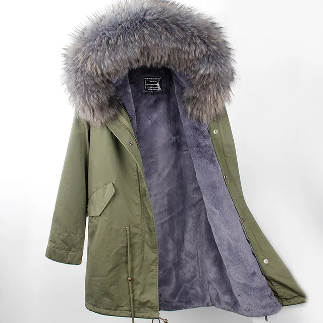 color 14 Мех любовь женщин Army Green Большой изделие из меха енота куртка с капюшоном парки верхняя одежда длинные съемной подкладкой зимняя куртка фирменный стиль - Цвет: color 14