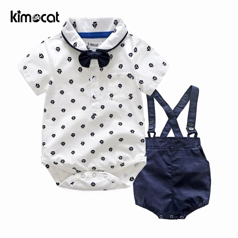 

Kimocat Boys Set 2pcs Shirt+Overalls Gentleman England Style Cute Bbay Boy Clothes child sets infant Summer Short sleeve