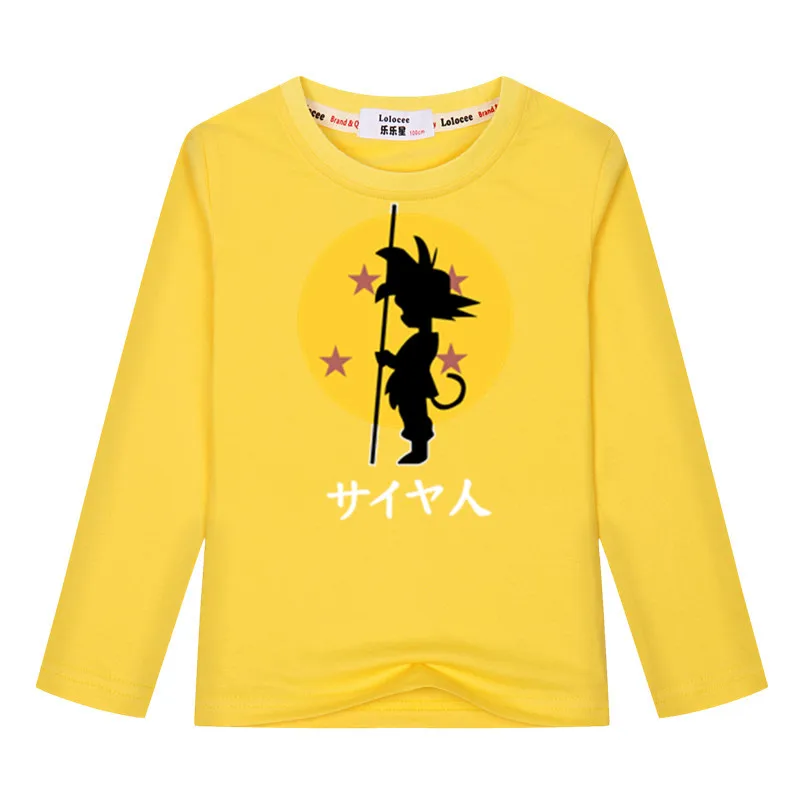 Новое поступление Супер Saiyan Сон Гоку Футболка с принтом Японии аниме Dragon Ball Z принт Футболки-топы футболка для мальчиков топы с длинными рукавами - Цвет: Yellow