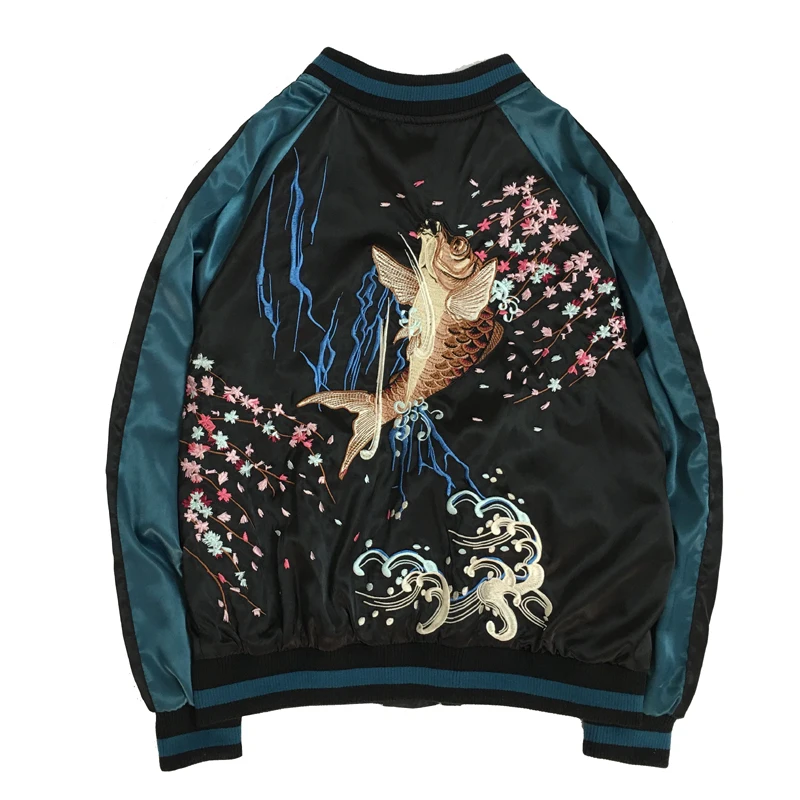 Женская новая роскошная куртка с вышивкой карпа на весну и осень хлопковая
