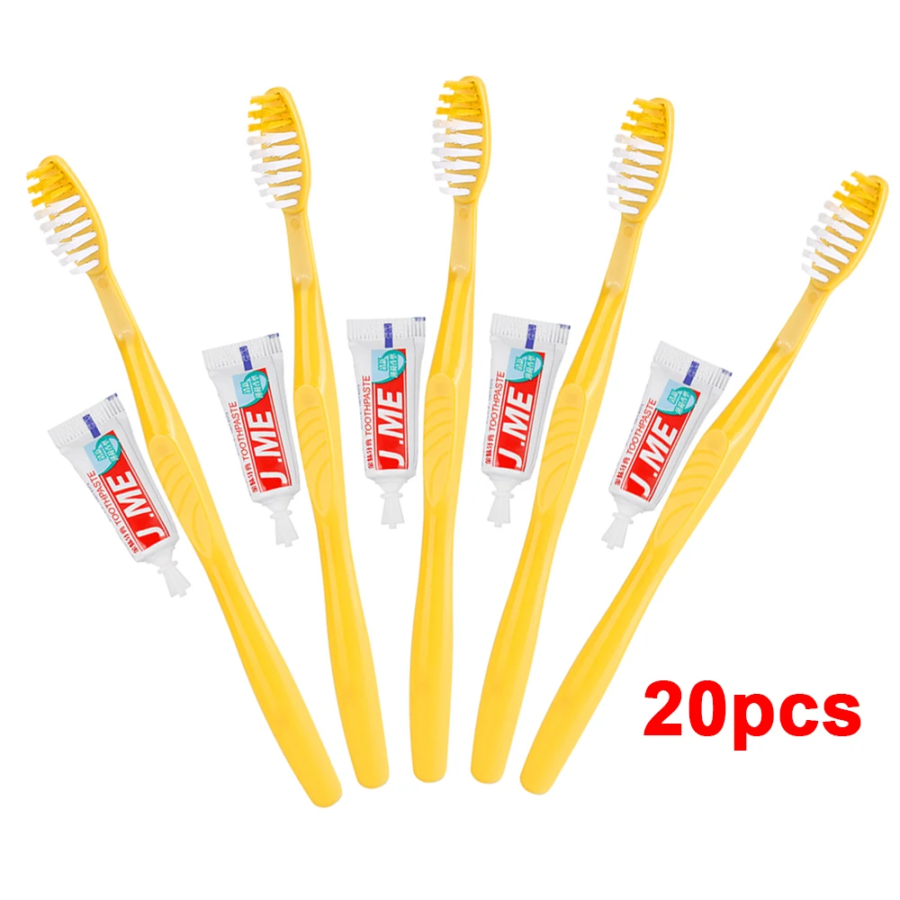 20 pcs Hot Disposable Adult Toothbrush with Toothpaste Kits 