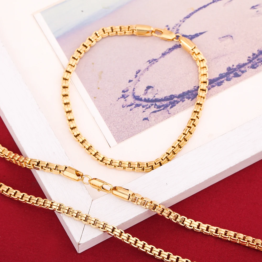 Комплект украшений для мужчин и женщин браслет ожерелье 4 мм в ширину ювелирные