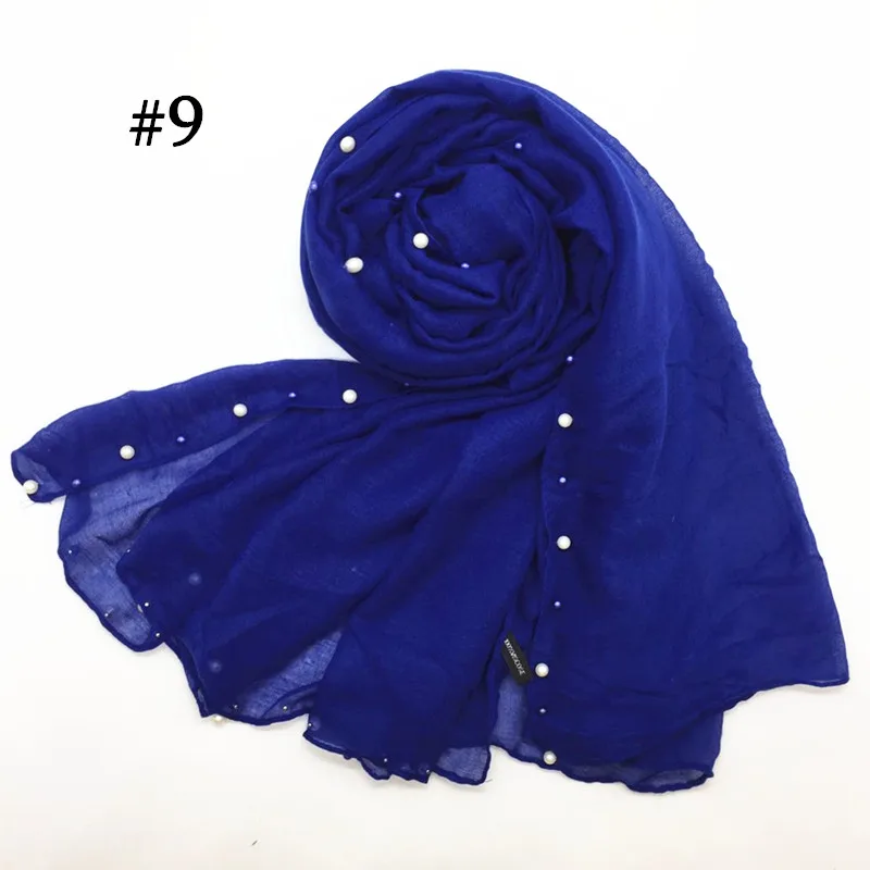 number 9 Новинка, Лидер продаж, простой Разноцветный жемчуг, hijabs, женская вискоза, однотонный шарф, красивый шарф, украшенный бисером, мусульманская голова, обертывания, элегантные 10 шт., быстрая - Цвет: number 9
