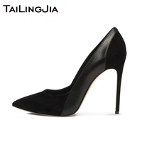 black high heels party pumps shoes for women pointed toe faux suede ladies elegant stilettos large size classic office shoe 2020