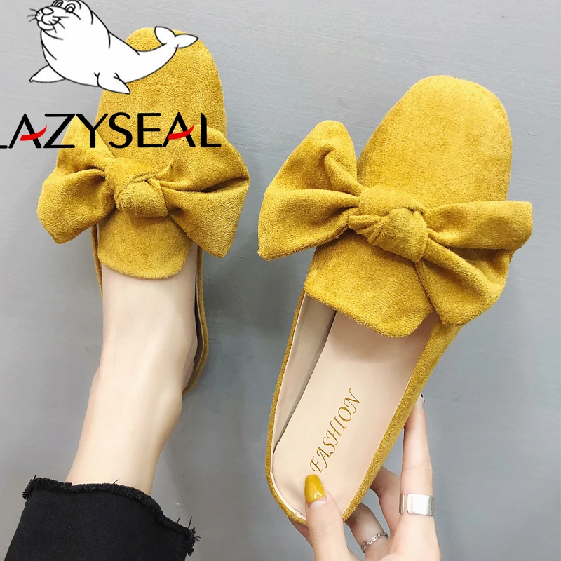 LazySeal; Новинка; летние женские туфли без задника на плоской подошве с бантом; женские Вьетнамки; женские дышащие шлепанцы; Baotou Mujer Zapatos