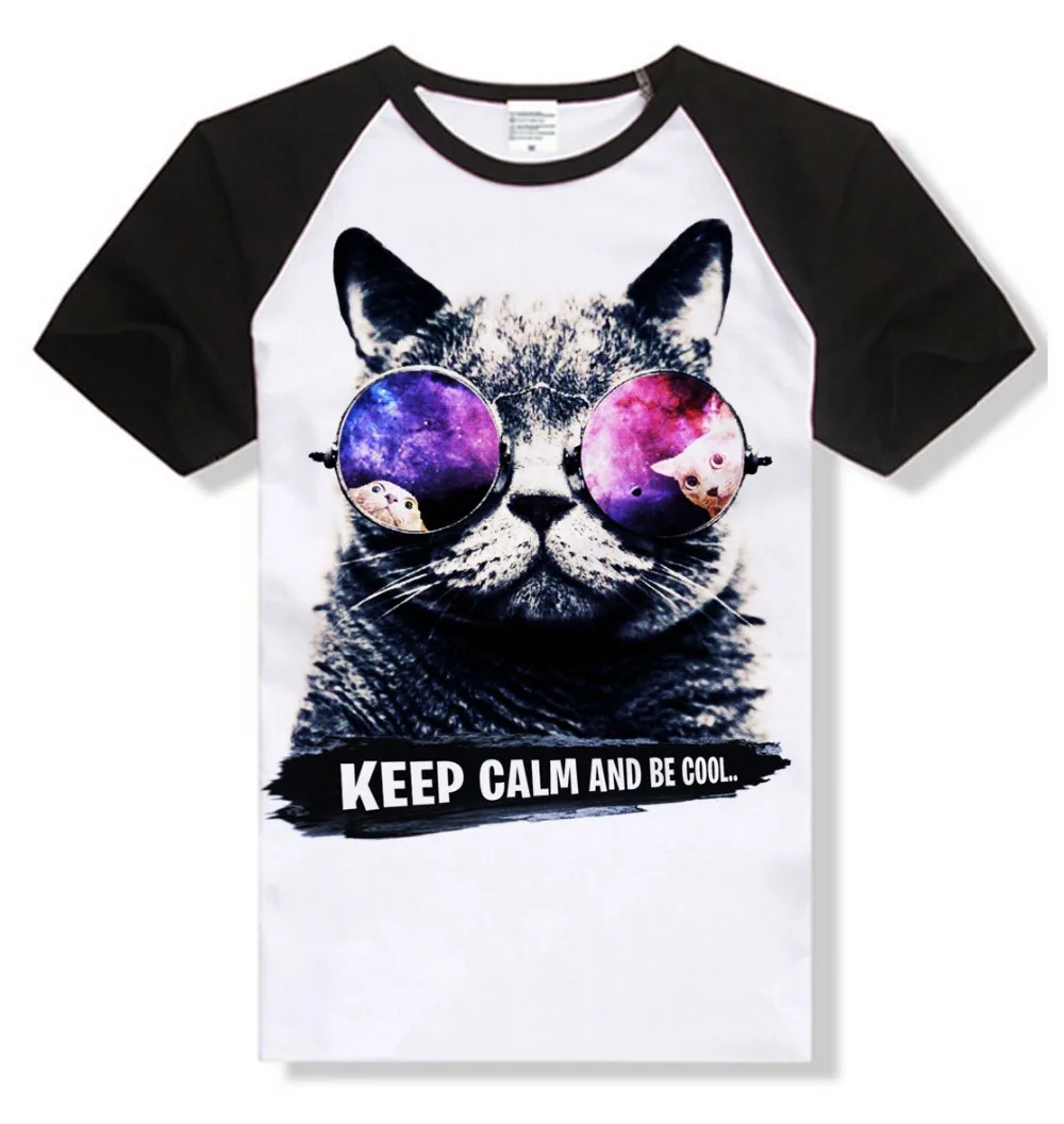 Супер милая футболка с кошкой keep calm Женская 3D летняя крутая рубашка хорошего