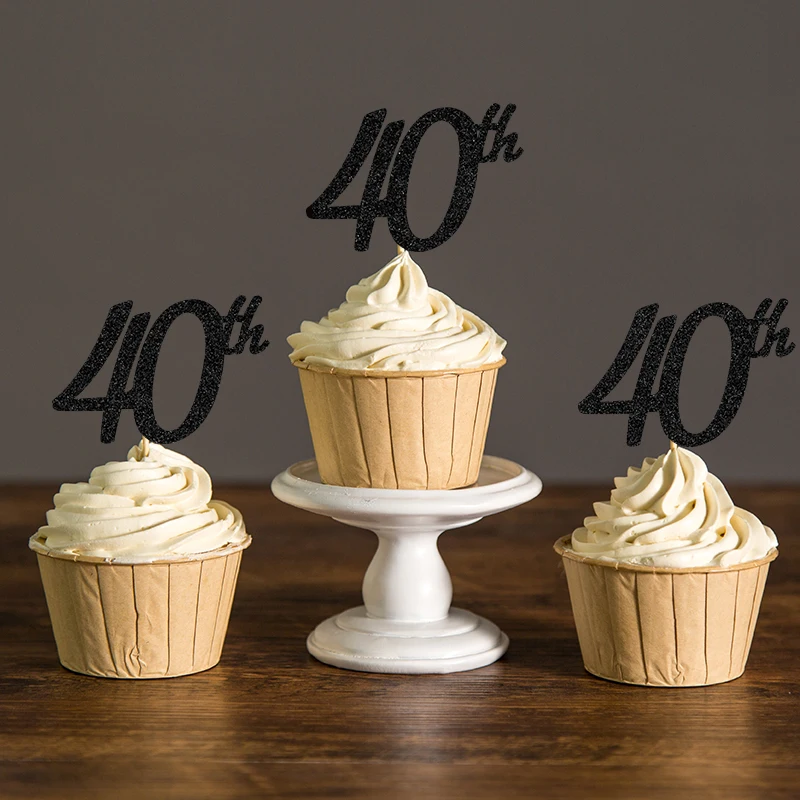 Золотистые/Серебристые/черные блестящие топперы для капкейков на 40 дней