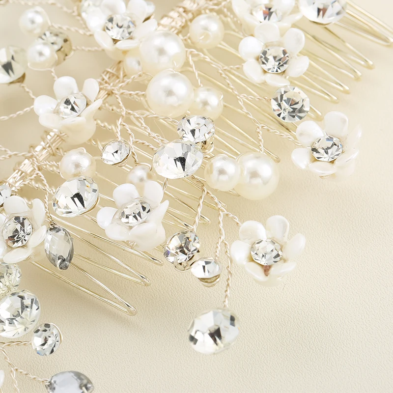 Fashion White Small Flowers Crystal Pearls Bridal Hair Combs Clips Wedding Ornaments Jewelry for Bride | Украшения и аксессуары