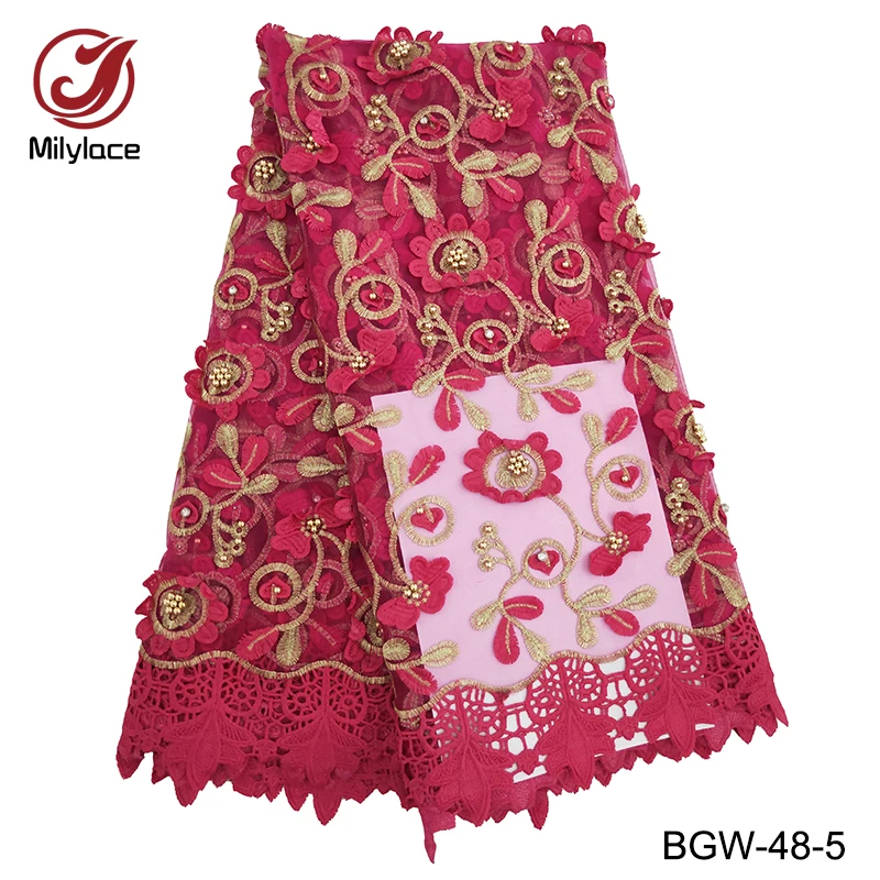 

Milylace High Quality Yellow Nigerian Mesh Lace Fabrics 2018 African Guipure Lace Fabric With Beads Embroidered Dresses BGW-48