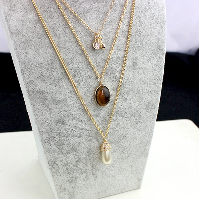 

LongWay 3pcs Fashion Women Necklace Jewelry Rhinestone Pendant Choker Necklace Gold Color Chain Multilayer Necklace SNE160063103