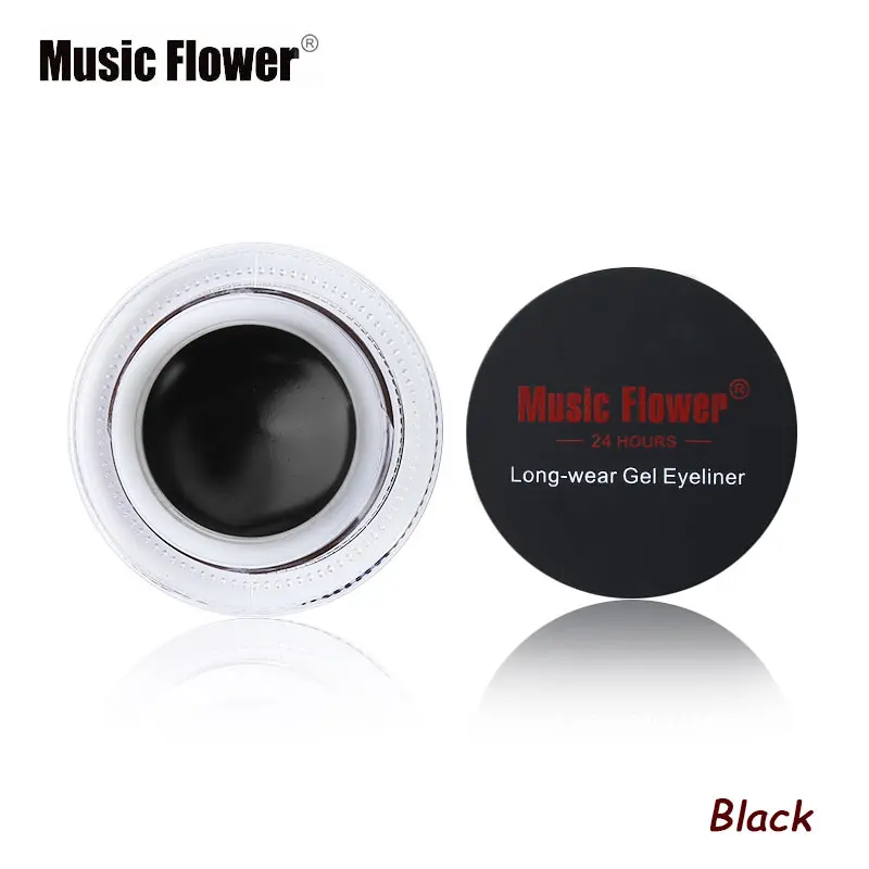 1pcs Black Music Flower коричневый+ черный 2 в 1 Подводка для глаз гелевая водостойкая для макияжа густая гладкая подводка для глаз крем стойкий с 2 кистями для макияжа - Цвет: 1pcs Black