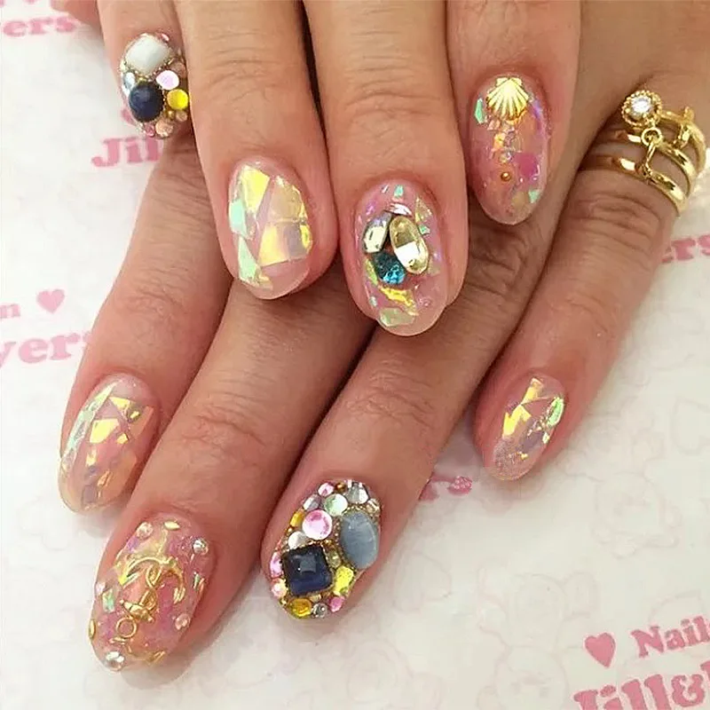 

12 Candy Colors Nail Art Decoration Colorful Shell Paper Irregular Cellophane Sticker Nail Tips Accessories for Manicure Decor