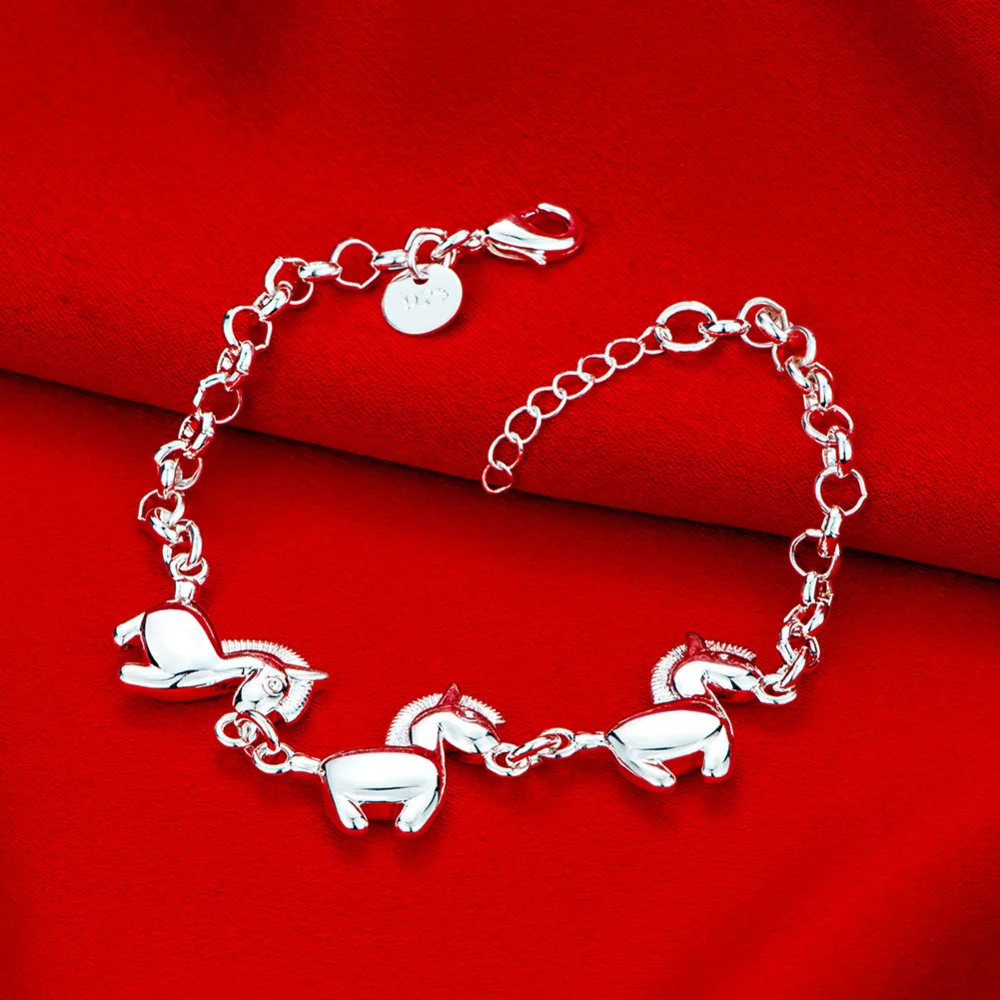 Three smooth luck horse animal браслет с подвеской 925 серебряные ювелирные изделия для женщин