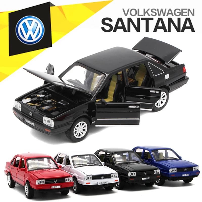 1:32 VW Santana литая под давлением модель, металлический автомобиль для мальчика, детский подарок с функцией оттягивания/музыка/светильник/с открывающимися дверцами