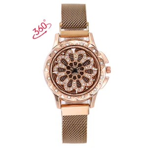 Женские часы с магнитной пряжкой и магнитной сеткой, вращением на 360 градусов, звездное небо, Роскошные модные женские Геометрические кварцевые часы, Relogio Feminino