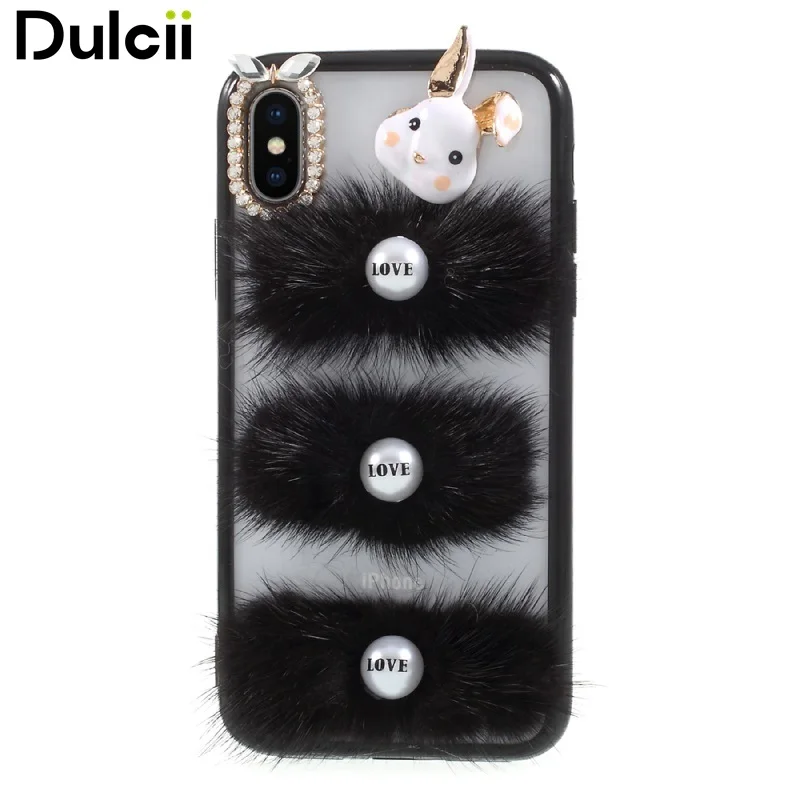 Dulcii для iphone х чехол 3D Кролик декор стразами Мех животных PC ТПУ телефона IPhone X|for