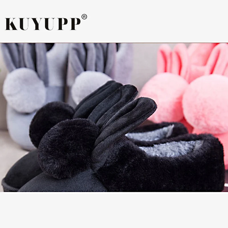 Shallow Slip On Women Indoor Slippers Soft Bottom Winter Rabbit Shoes Warm Casual Ladies Footwear With Fur Home Cotton KBT1086 | Обувь