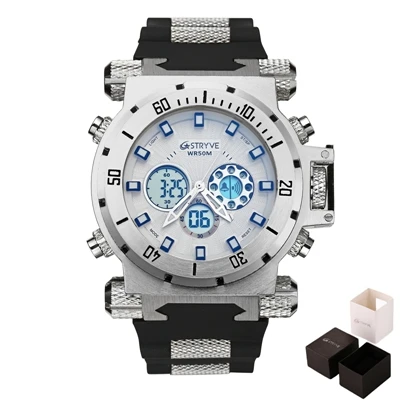 silver white STRYVE часы для мужчин спортивные кварцевые часы для мужчин s часы лучший бренд класса люкс светодиодные цифровые водонепроницаемые белые Наручные часы Relogio Masculino - Цвет: silver white