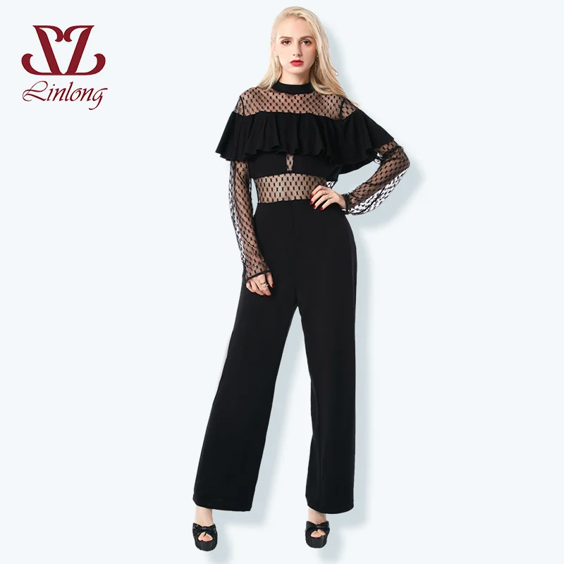 LINLONG Элегантный О Шея Кружева комбинезон женские выдалбливают сексуальный 2018