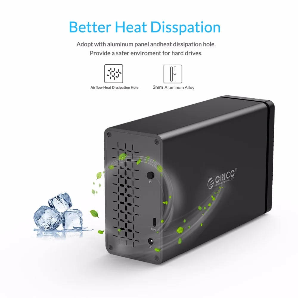 ORICO 2 Bay 3,5 type-c Алюминиевый жесткий диск Внешний корпус USB3.1 для SATA3.0 HDD Чехол Поддержка 5 Гбит/с UASP 12V4A 20 ТБ