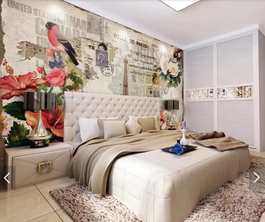 Американская винтажная Эйфелева башня цветок настенная бумага для гостиной